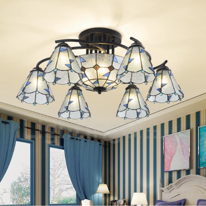 Lámpara de araña de metal integrada para baño, estilo mediterráneo, de 9 luces