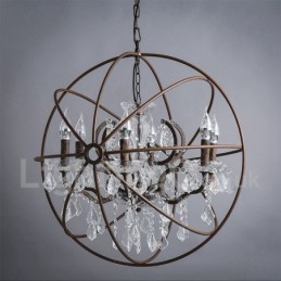 Lámpara colgante de metal con pintura de cristal vintage de 60 cm y 80 cm de diámetro, color oxidado.