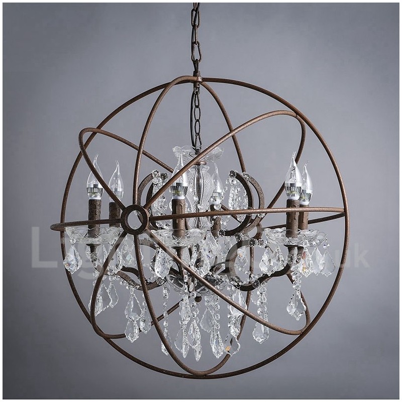 Lámpara colgante de metal con pintura de cristal vintage de 60 cm y 80 cm de diámetro, color oxidado.