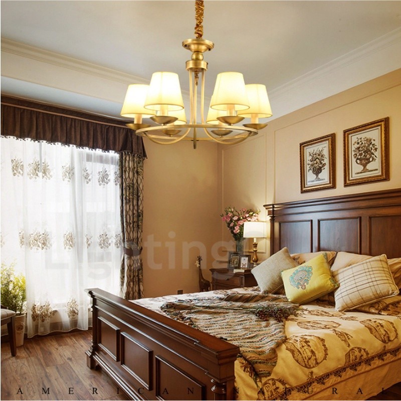 Lámpara de araña rústica de 6 luces con iluminación integrada de metal y cobre