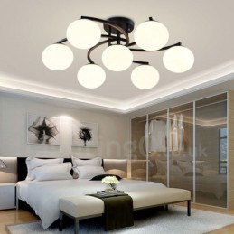 Lámpara de araña rústica integrada de 7 luces con pantalla de cristal