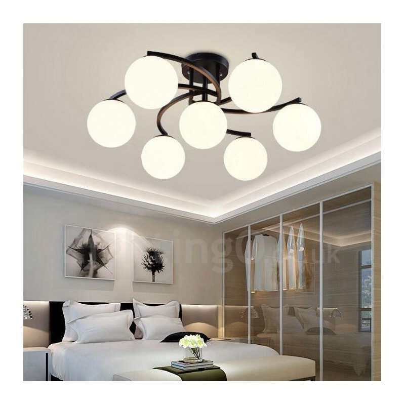 Lámpara de araña rústica integrada de 7 luces con pantalla de cristal