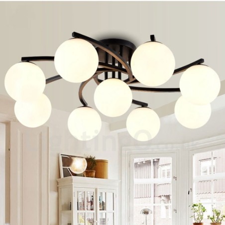 Lámpara de araña rústica integrada de 9 luces con pantalla de cristal Lámpara de araña rústica integrada de 9 luces con pantalla de cristal