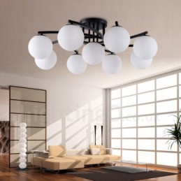 Lámpara de araña rústica integrada de 9 luces con pantalla de cristal