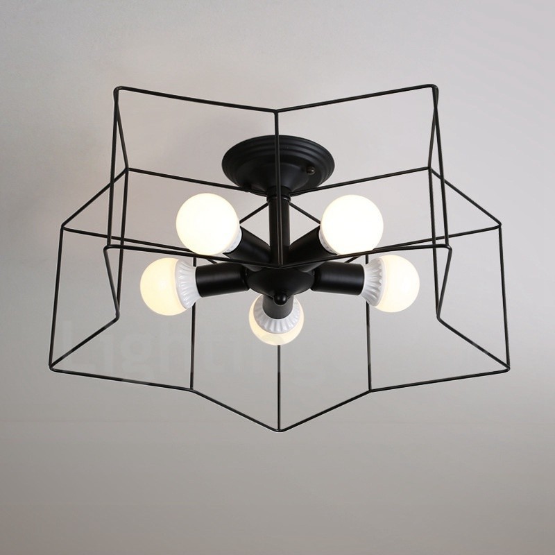 Lámpara de araña integrada rústica de 5 luces