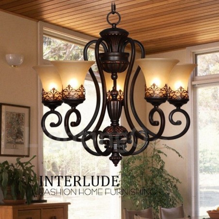Lámpara de araña de metal integrada de estilo rústico de 5 luces Lámpara de araña de metal integrada de estilo rústico de 5 luces