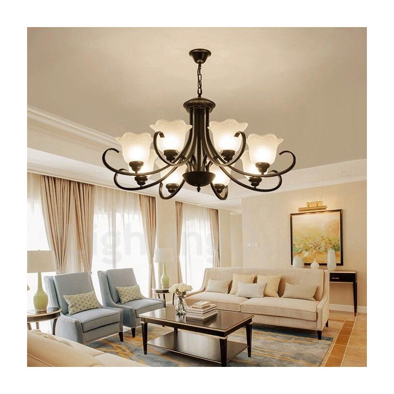 Lámpara de araña de metal integrada estilo rústico Lodge de 8 luces