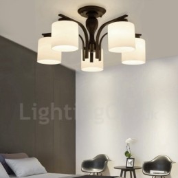 Lámpara de araña de metal integrada de estilo rural de 5 luces con pantalla de cristal