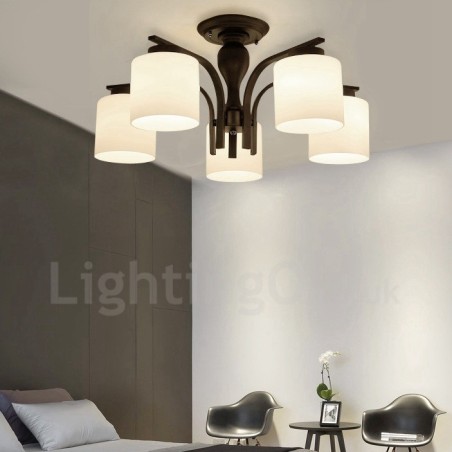 Lámpara de araña de metal integrada de estilo rural de 5 luces con pantalla de cristal Lámpara de araña de metal integrada de estilo rural de 5 luces con pantalla de cristal