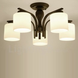 Lámpara de araña de metal integrada de estilo rural de 5 luces con pantalla de cristal