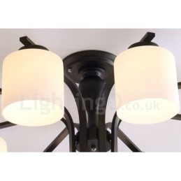 Lámpara de araña de metal integrada de estilo rural de 5 luces con pantalla de cristal