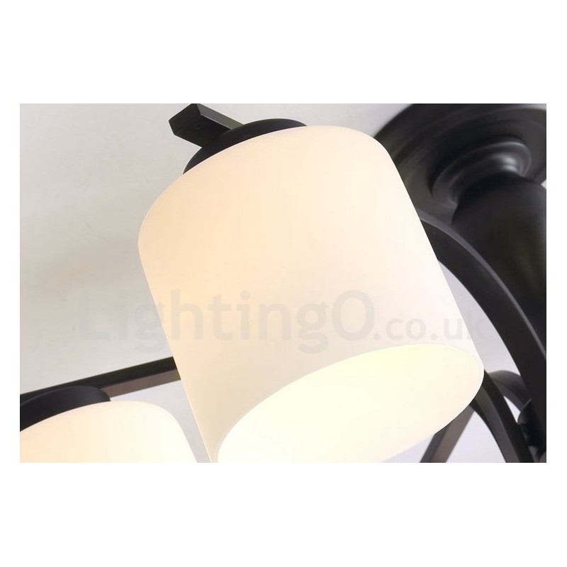 Lámpara de araña de metal integrada de estilo rural de 5 luces con pantalla de cristal