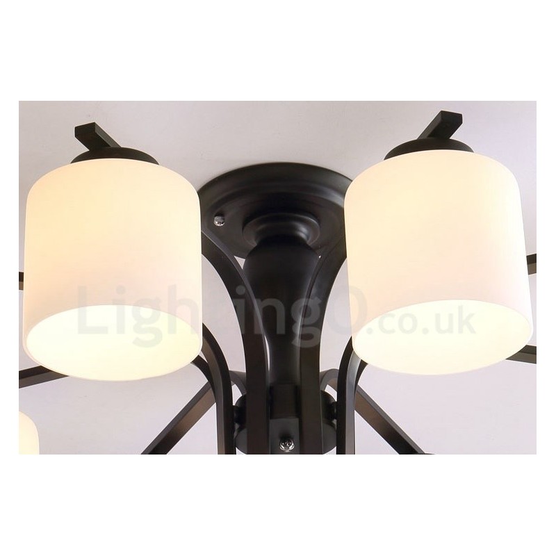 Lámpara de araña de metal integrada de estilo rural de 8 luces con pantalla de cristal