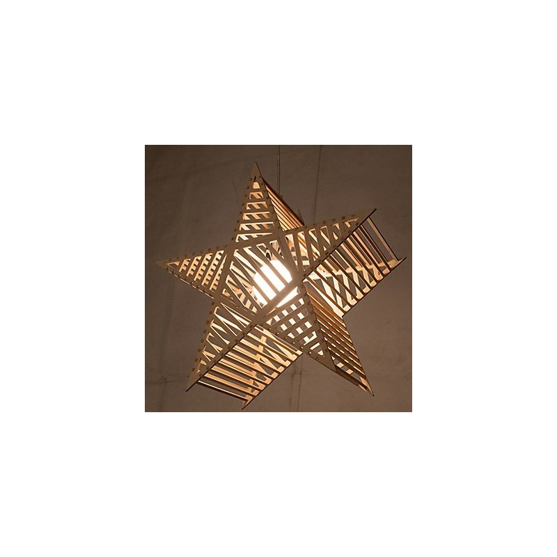 Lámpara de araña vintage de madera con forma de estrella de cinco puntas