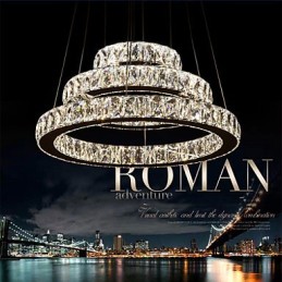 Lámpara colgante moderna de tres anillos, luz blanca cálida, D204060, transparente, K9, cristal grande, luces de techo