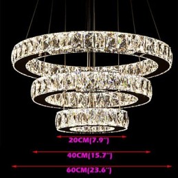Lámpara colgante moderna de tres anillos, luz blanca cálida, D204060, transparente, K9, cristal grande, luces de techo
