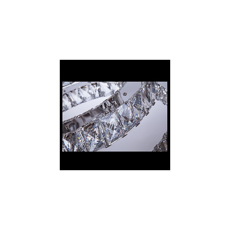 Lámpara colgante moderna de tres anillos, luz blanca cálida, D204060, transparente, K9, cristal grande, luces de techo