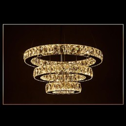 Lámpara colgante moderna de tres anillos, luz blanca cálida, D204060, transparente, K9, cristal grande, luces de techo