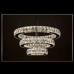 Lámpara colgante moderna de tres anillos, luz blanca cálida, D204060, transparente, K9, cristal grande, luces de techo