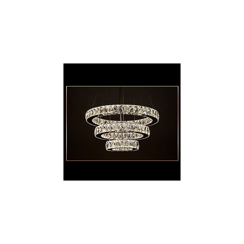 Lámpara colgante moderna de tres anillos, luz blanca cálida, D204060, transparente, K9, cristal grande, luces de techo