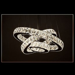 Lámpara colgante moderna de tres anillos, luz blanca cálida, D204060, transparente, K9, cristal grande, luces de techo