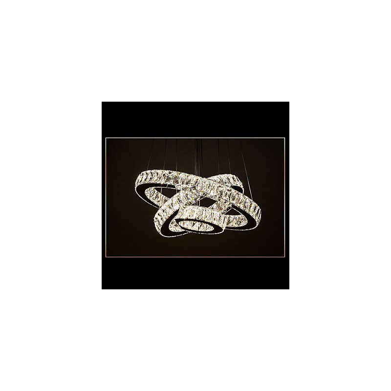 Lámpara colgante moderna de tres anillos, luz blanca cálida, D204060, transparente, K9, cristal grande, luces de techo