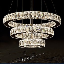 Lámpara colgante moderna de tres anillos, luz blanca cálida, D204060, transparente, K9, cristal grande, luces de techo