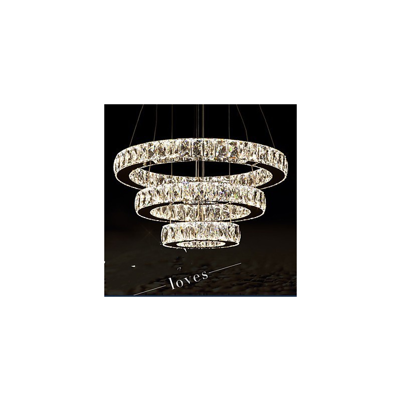 Lámpara colgante moderna de tres anillos, luz blanca cálida, D204060, transparente, K9, cristal grande, luces de techo