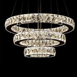 Lámpara colgante moderna de tres anillos, luz blanca cálida, D204060, transparente, K9, cristal grande, luces de techo