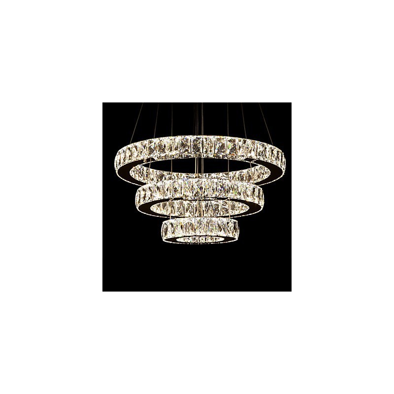 Lámpara colgante moderna de tres anillos, luz blanca cálida, D204060, transparente, K9, cristal grande, luces de techo