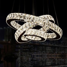 Lámpara colgante moderna de tres anillos, luz blanca cálida, D204060, transparente, K9, cristal grande, luces de techo