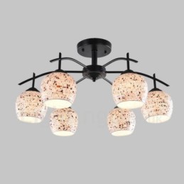 Lámpara de araña integrada de estilo mediterráneo de 6 luces con pantalla de cristal
