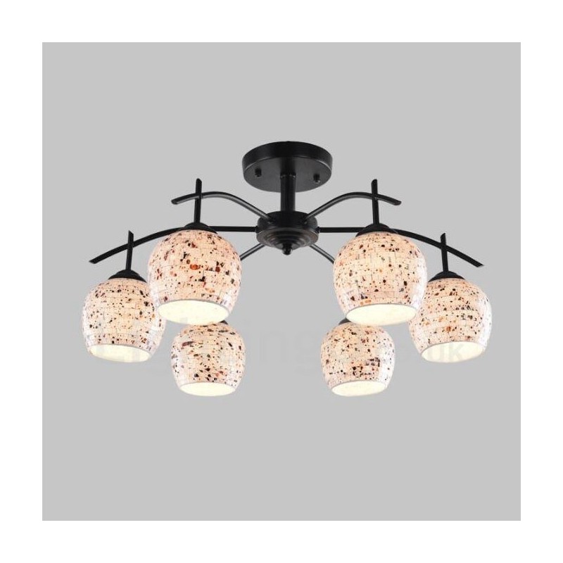 Lámpara de araña integrada de estilo mediterráneo de 6 luces con pantalla de cristal