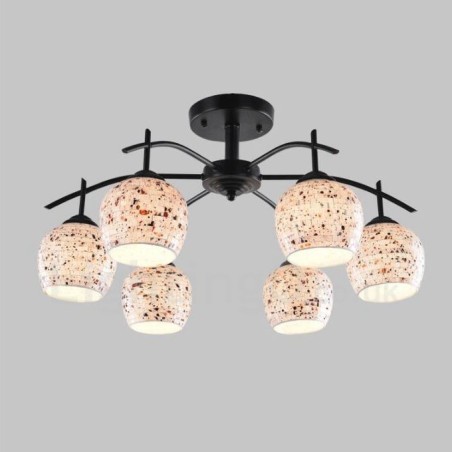 Lámpara de araña integrada de estilo mediterráneo de 6 luces con pantalla de cristal Lámpara de araña integrada de estilo mediterráneo de 6 luces con pantalla de cristal