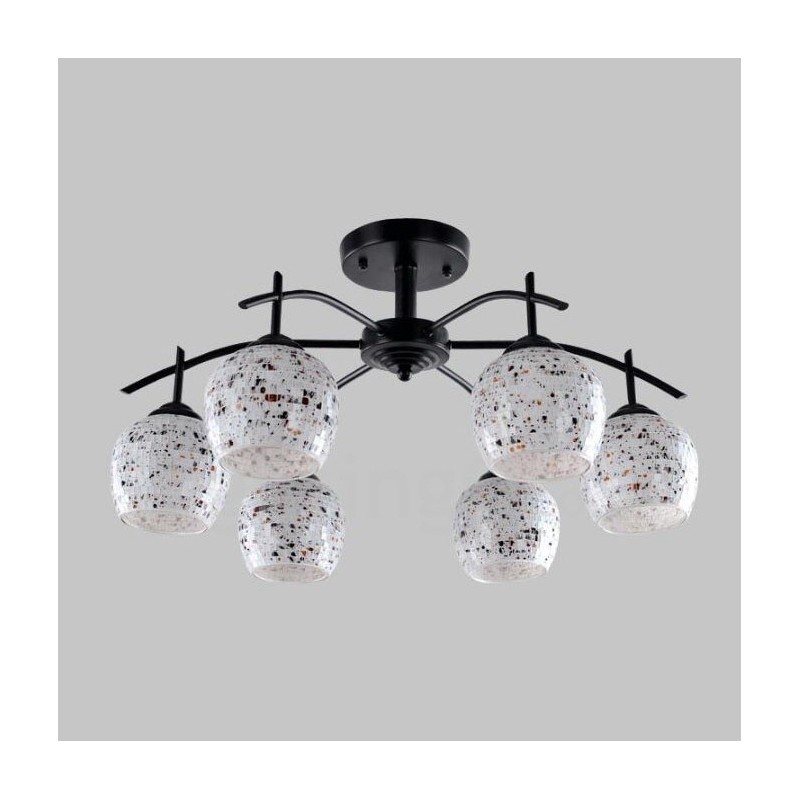 Lámpara de araña integrada de estilo mediterráneo de 6 luces con pantalla de cristal