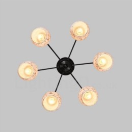 Lámpara de araña integrada de estilo mediterráneo de 6 luces con pantalla de cristal