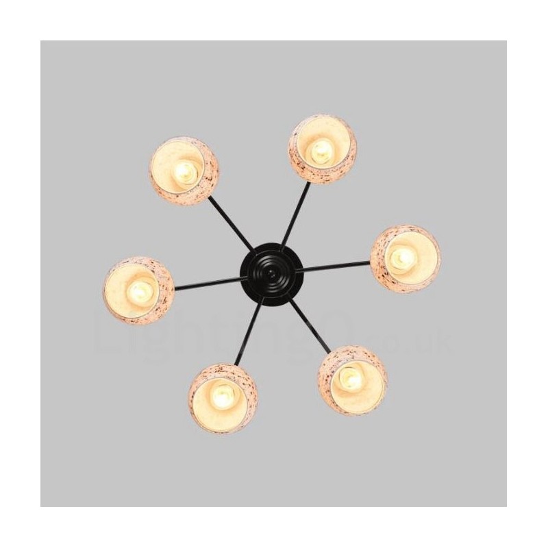 Lámpara de araña integrada de estilo mediterráneo de 6 luces con pantalla de cristal