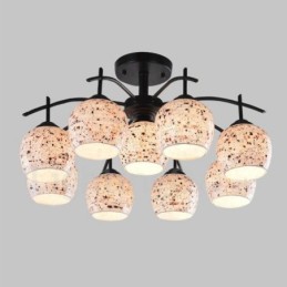 Lámpara de araña integrada de estilo mediterráneo de 9 luces con pantalla de cristal