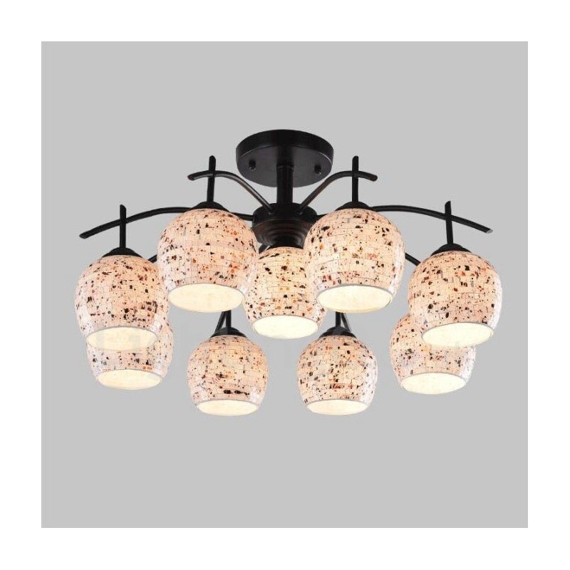 Lámpara de araña integrada de estilo mediterráneo de 9 luces con pantalla de cristal