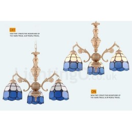 Lámpara de araña de metal integrada de estilo mediterráneo de 3 luces con pantalla de cristal