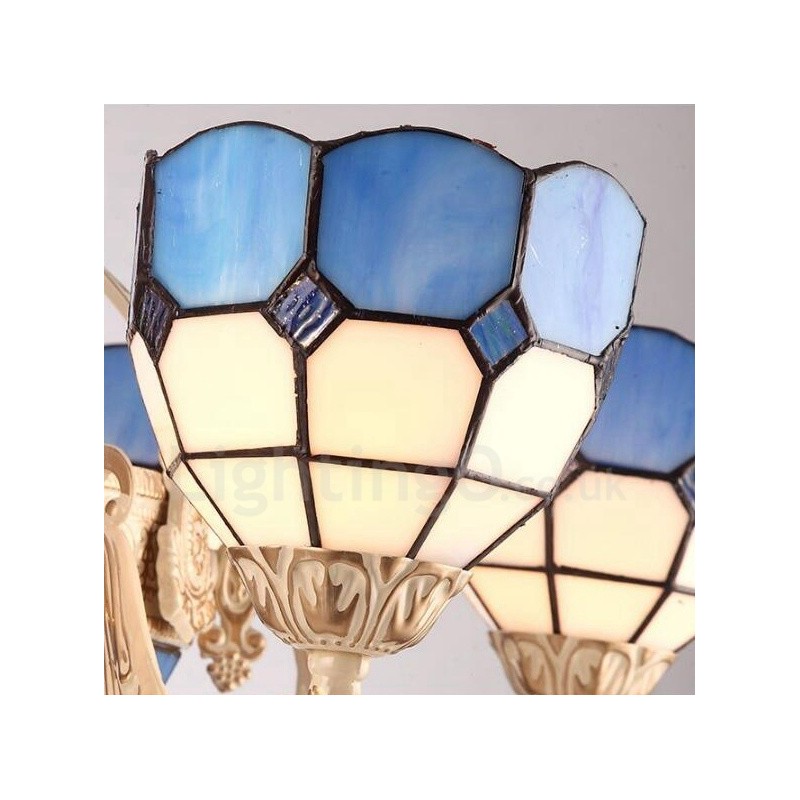 Lámpara de araña de metal integrada de estilo mediterráneo de 9 luces con pantalla de cristal