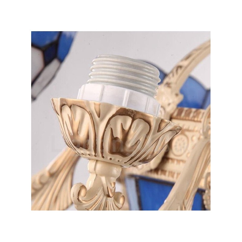 Lámpara de araña de metal integrada de estilo mediterráneo de 9 luces con pantalla de cristal