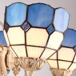 Lámpara de araña de metal integrada de estilo mediterráneo de 11 luces con pantalla de cristal