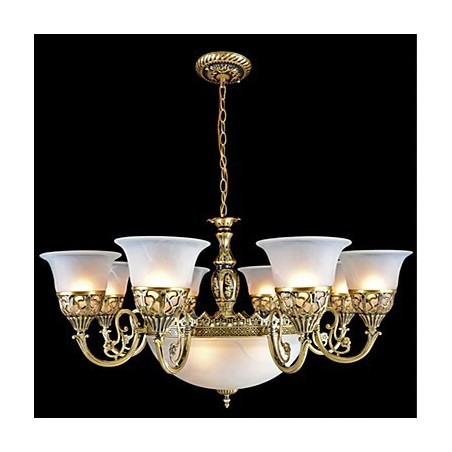 Lámpara de araña de bronce de once luces con cristal muaré, estilo retro europeo clásico. Lámpara de araña de bronce de once luces con cristal muaré, estilo retro europeo clásico.