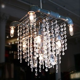 Lámpara de araña de cristal de 9 luces con diseño de tubo, estilo norteamericano