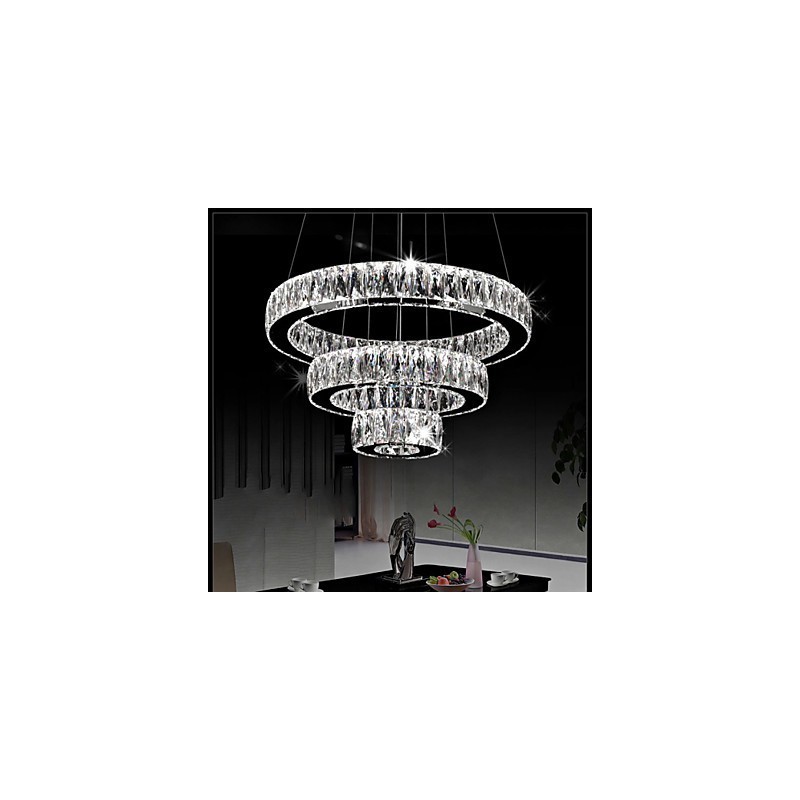 Lámpara colgante de cristal moderna con tres anillos D204060 K9, lámparas de techo de cristal grandes
