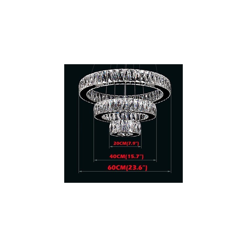 Lámpara colgante de cristal moderna con tres anillos D204060 K9, lámparas de techo de cristal grandes