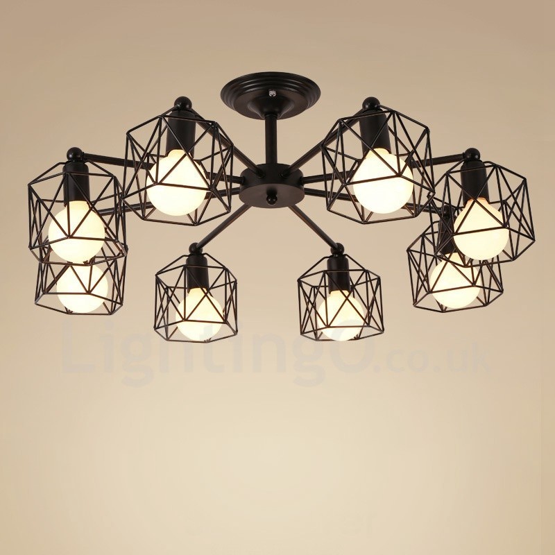 Lámpara de araña integrada rústica de 8 luces