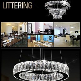 Lámpara colgante de cristal moderna con tres anillos D204060 K9, lámparas de techo de cristal grandes