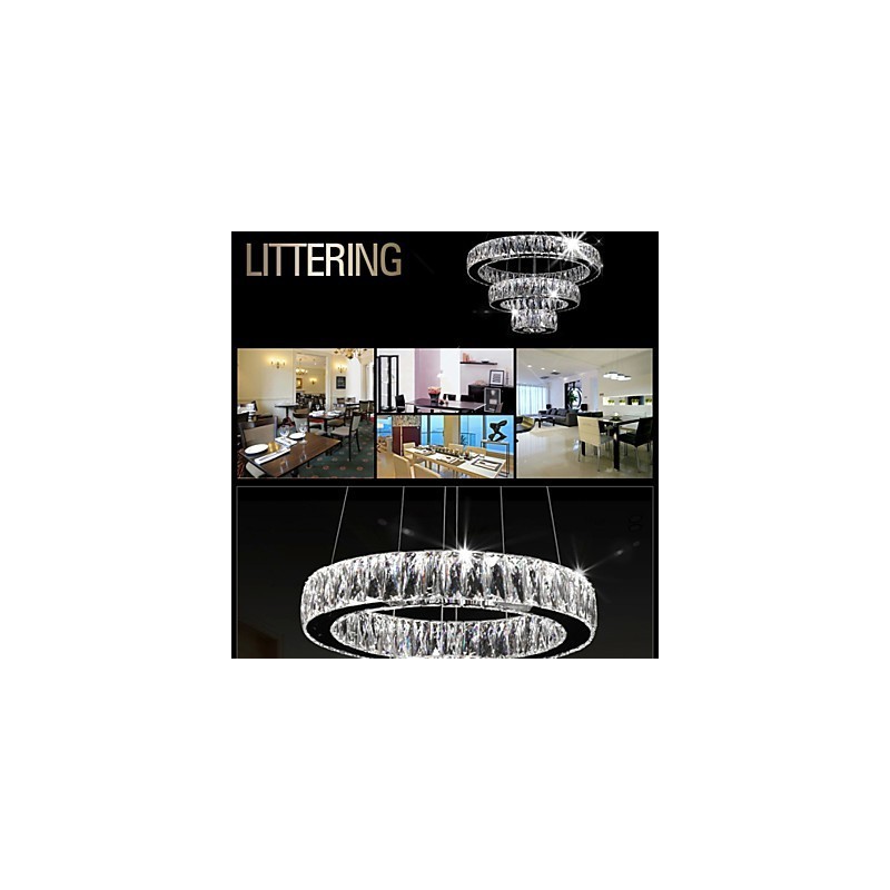 Lámpara colgante de cristal moderna con tres anillos D204060 K9, lámparas de techo de cristal grandes